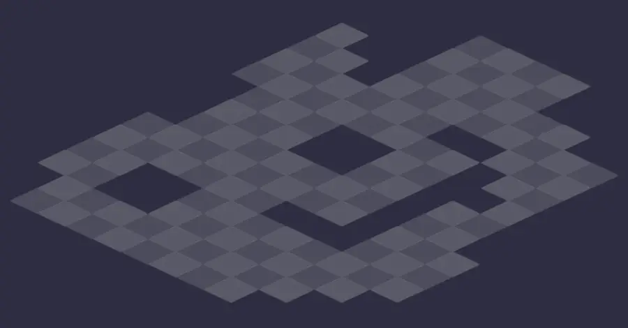 Croquanterie : vue tactique de la salle 1, cases de départ en bleu et en rouge